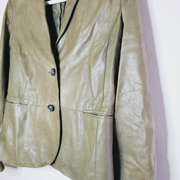 Vince Leather Jacket Womens Green Size 4 Biker Motorcycle Classic Fall Pick Flaw - Picture 5 of 16